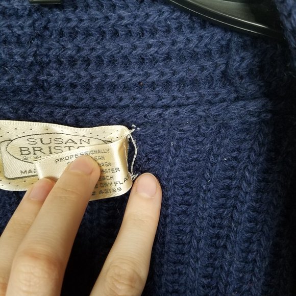 Vintage | Susan Bristol 100% Wool Cardigan Ribbed Knit Blue - Picture 12 of 16
